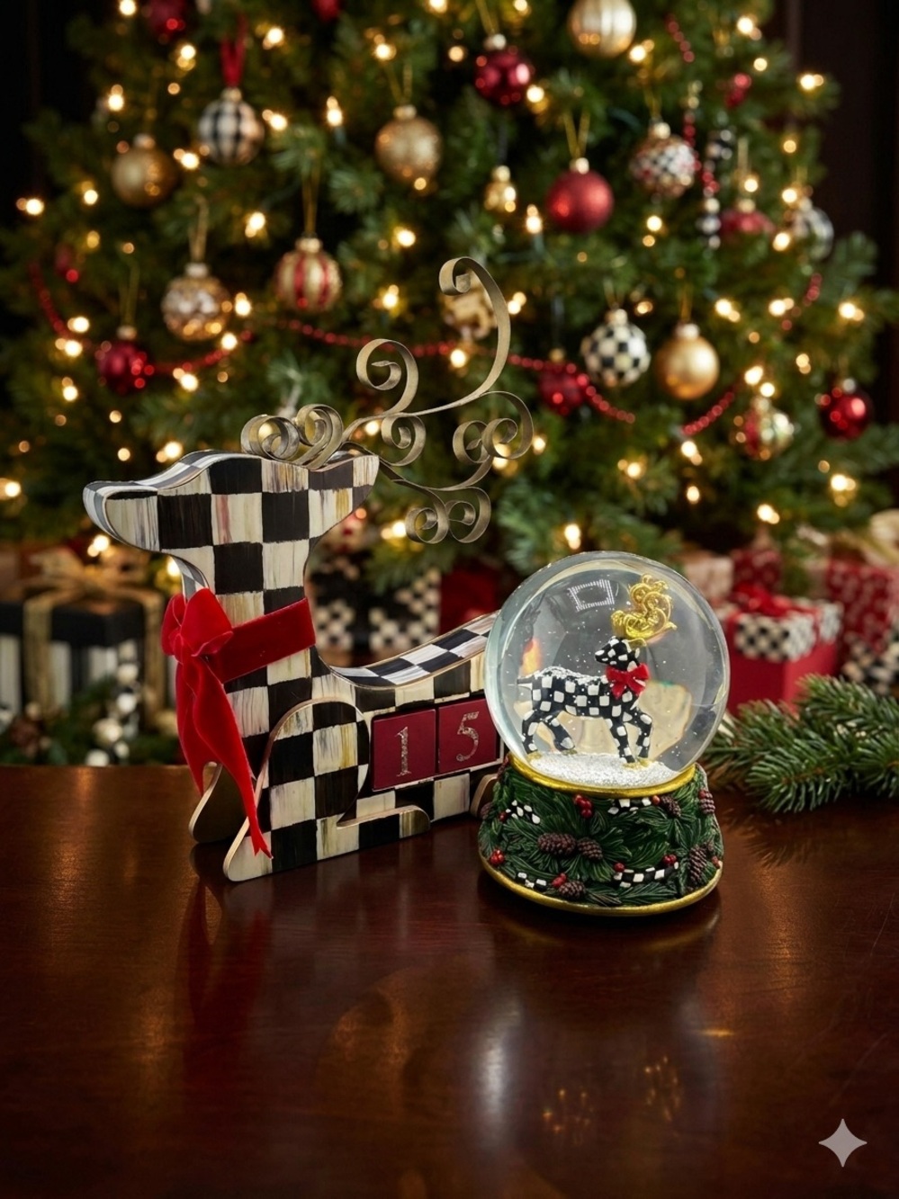 MacKenzie-Childs Courtly Check Deer Countdown Calendar & Musical Snow Globe Set